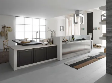 Cucina Classica lineare in legno e acciaio Asolo 04 di Dibiesse