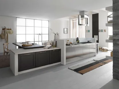 Cucina Classica lineare in legno e acciaio Asolo 04 di Dibiesse