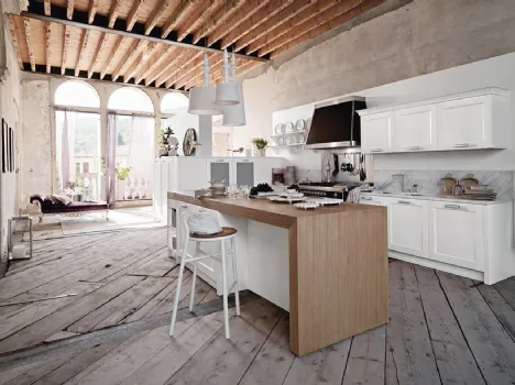Cucina Classica lineare in legno laccato bianco con top in marmo Asolo 01 di Dibiesse