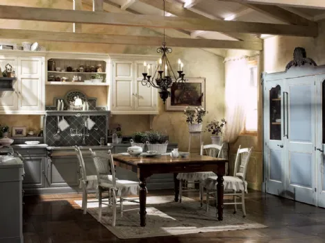 Cucina Classica angolare in legno laccato opaco con top in marmo Dhialma di Marchi