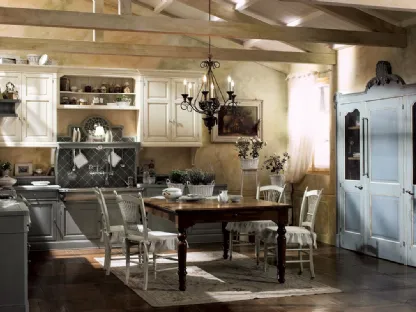 Cucina Classica angolare in legno laccato opaco con top in marmo Dhialma di Marchi