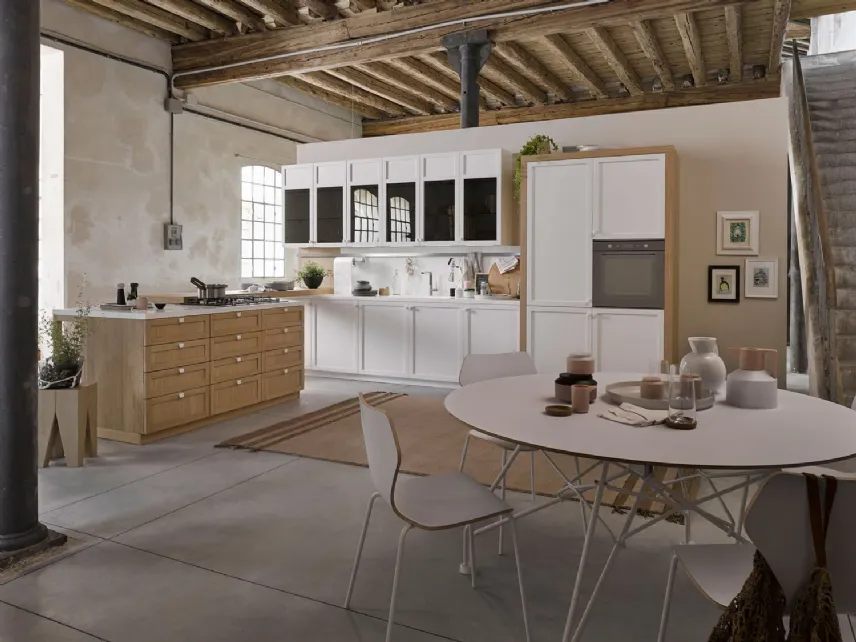 Cucina Classica con isola Mia 01 in legno naturale e laccato Bianco di Dibiesse