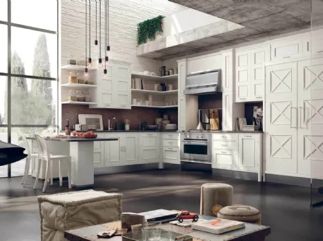 Cucina Classica angolare in legno laccato e acciaio Montserrat di Marchi