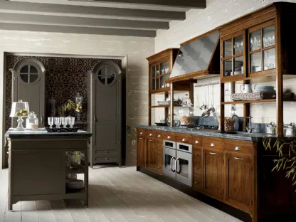 Cucina Classica lineare in legno con top in marmo Operà di Marchi