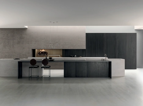 Cucina Design con isola Blade in Pietra Piasentina di Modulnova