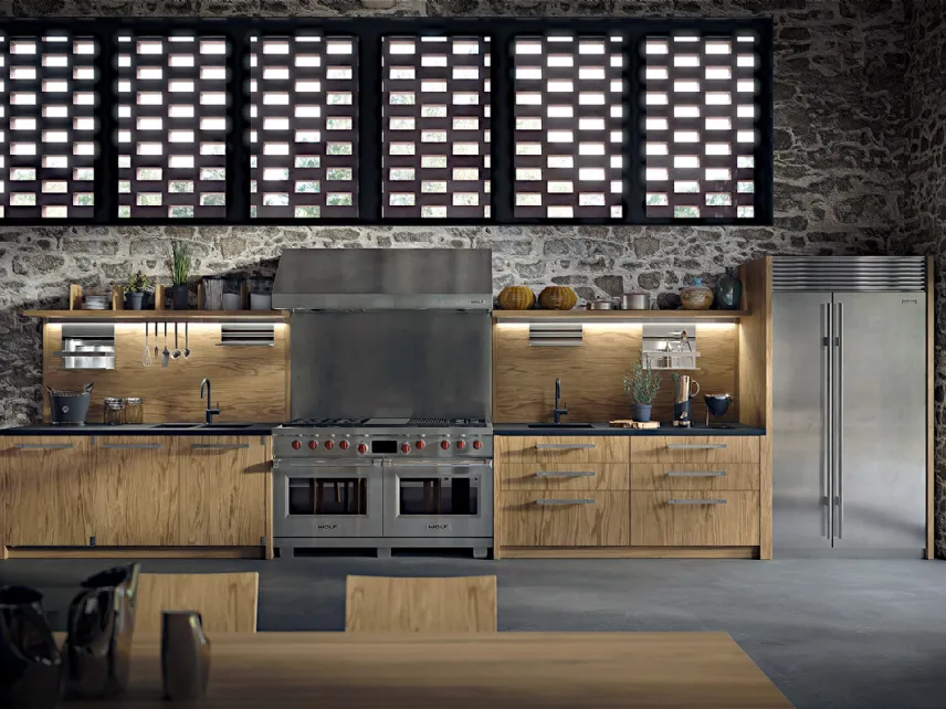 Cucina Design lineare Grangusto in legno e acciaio di Riva1920