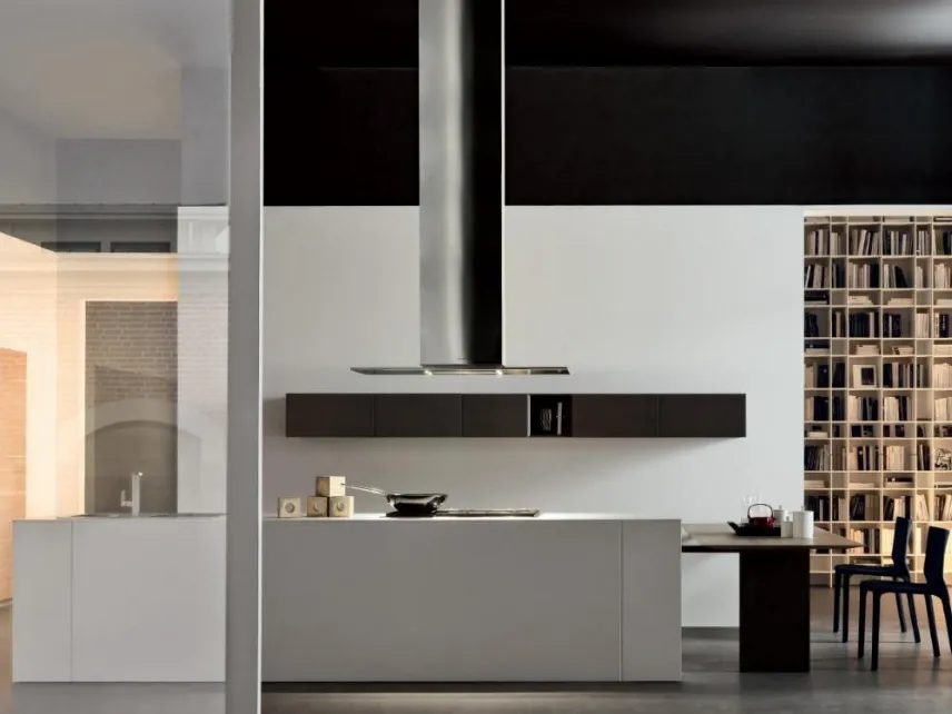 Cucina Design con penisola Light in laccato Cendre satinato con top in laminato Bianco di Modulnova