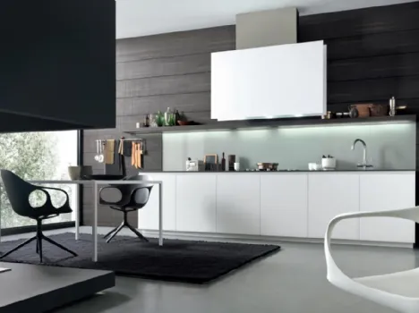 Cucina Design Light Vetro Bianco con top in Rovere Carbone di Modulnova