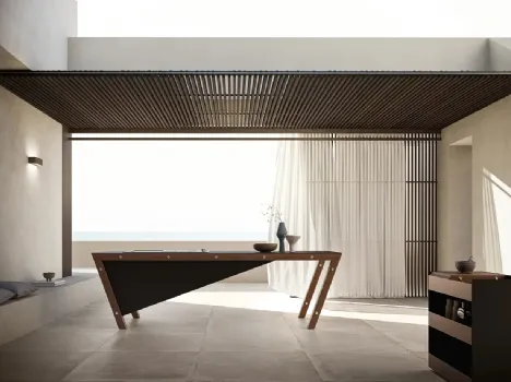 Cucina Design a isola in acciaio e legno con top in gres Project 07 di Modulnova