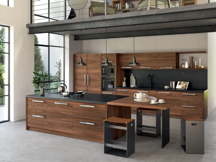 Cucina Design ad angolo MH6 in melaminico Beige con top in laminato di Modulnova