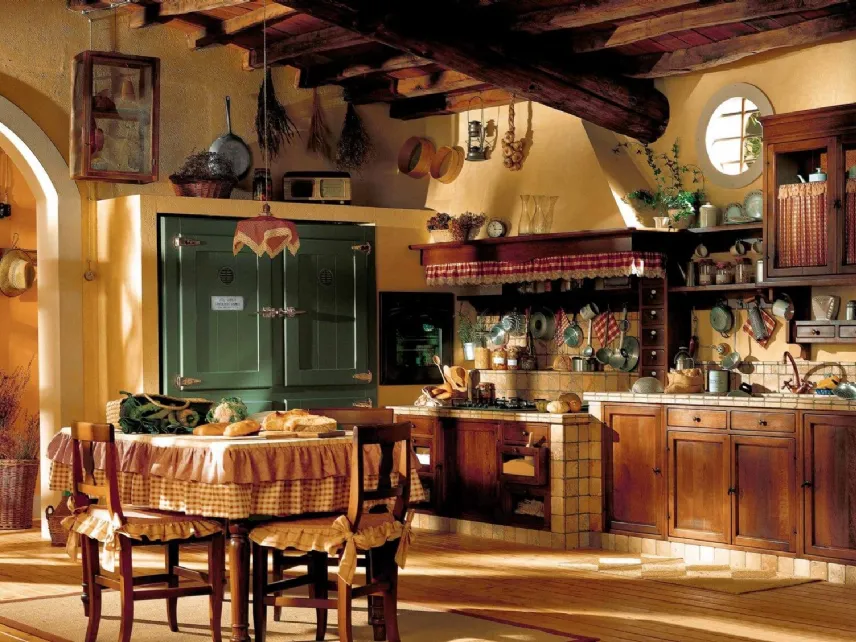 Cucina lineare in Muratura in legno e ciotoli di marmo Doralice di Marchi