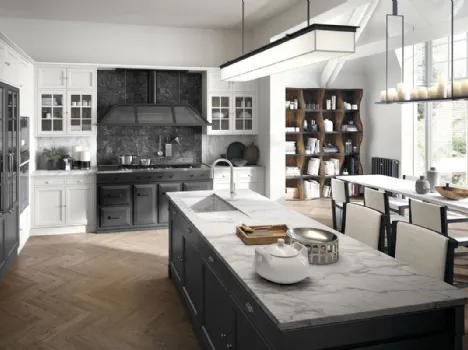 Cucina Moderna in legno laccato opaco e top in marmo con isola Artis di Marchi