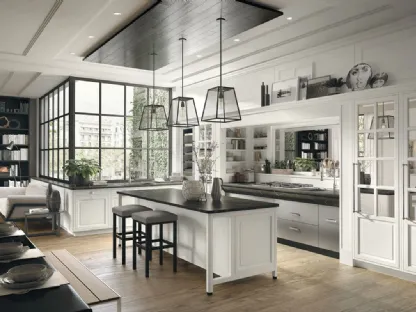 Cucina Moderna lineare in legno laccato con top in marmo Bellagio di Marchi
