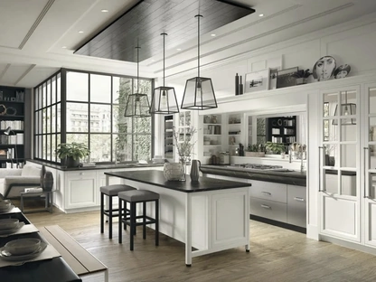 Cucina Moderna con isola Bellagio in legno laccato e acciaio di Marchi