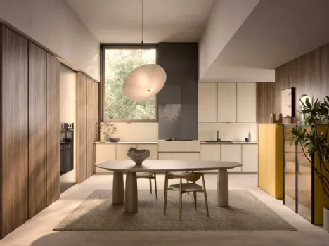 Cucina Moderna Coco angolare in laminam travertino e essenza di Dibiesse