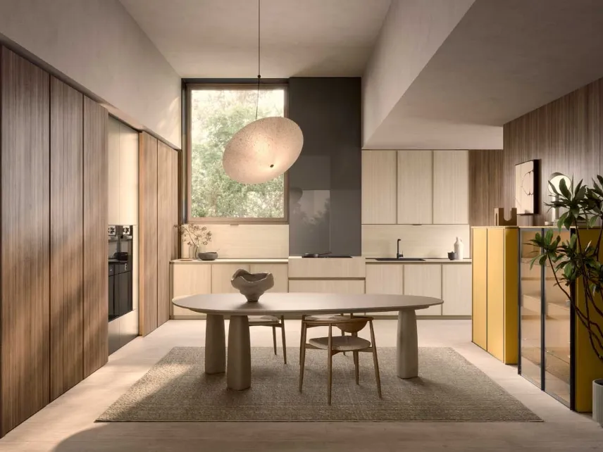Cucina Moderna Coco angolare in laminam travertino e essenza di Dibiesse