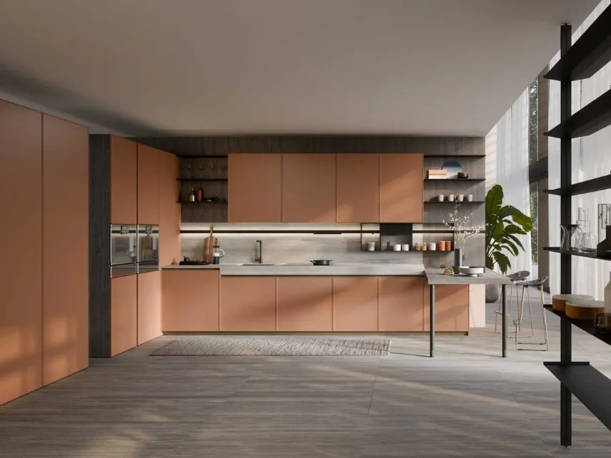 Cucina Moderna laccata Coco Light angolare con penisola di Dibiesse