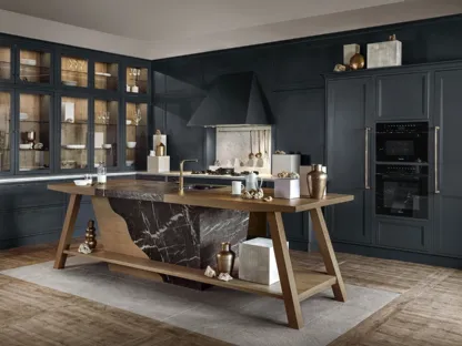 Cucina Moderna angolare con isola Convivium in legno laccato di Marchi