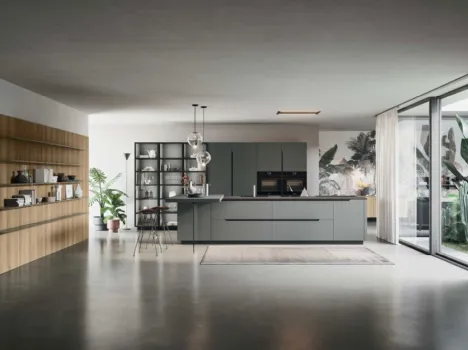 Cucina Moderna con isola Lesmo 01 in laccato opaco Grigio di Dibiesse