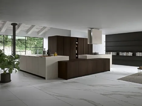 Cucina Moderna con isola Vestimi 04 in rovere termotrattato  e finitura calce di Dibiesse