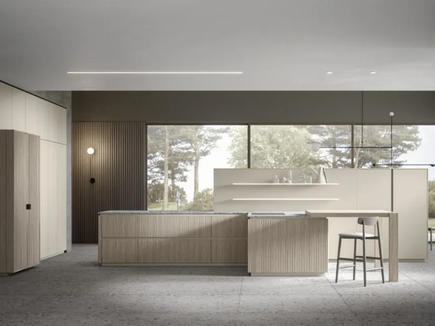 Cucina Moderna con penisola in listellare di faggio Eclettica 01 di Scandola