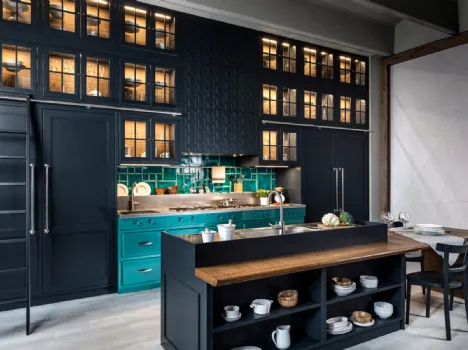 Cucina Moderna lineare in legno laccato e top in acciaio spazzolato Icon di Marchi