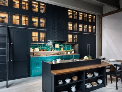 Cucina Moderna lineare in legno laccato e top in acciaio spazzolato Icon di Marchi