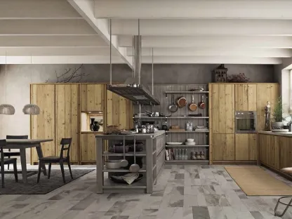 Cucina Moderna con isola in legno vecchio con top in pietra Maestrale M03 di Scandola