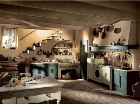 Cucina Shabby Chic lineare in legno laccato opaco e top in marmo Doria di Marchi