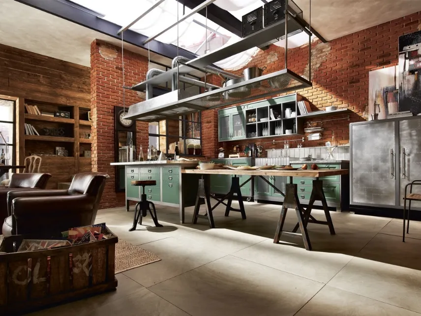 Cucina Shabby Chic lineare in legno laccato e alluminio Loft di Marchi