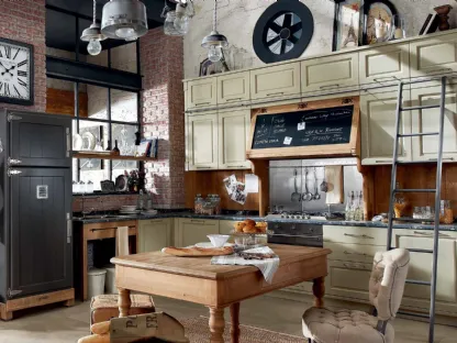 Cucina Shabby Chic angolare in legno laccato e naturale con top in marmo Nolita di Marchi