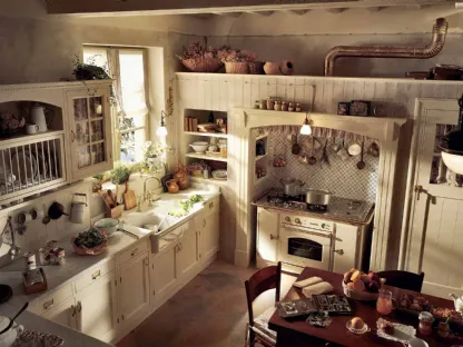 Cucina Shabby Chic angolare in legno laccato con top in marmo Old England di Marchi