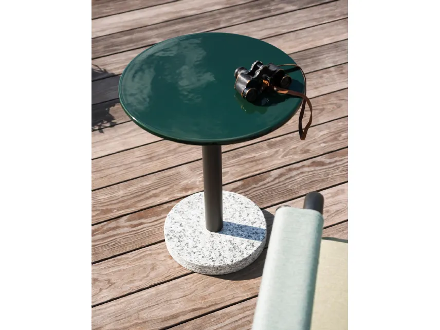Tavolino rotondo in acciaio inossidabile verniciato con base in granito Bernardo di Roda