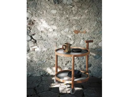 Tavolino carrello bar in teak e acciaio con pratici piani estraibili che possono essere usati come vassoi Caddy di Roda