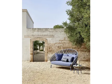 Divano Daybed Compact Emma Cross in alluminio con seduta in tessuto imbottito e schienale con band in tessuto acrilico intrecciate di Varaschin