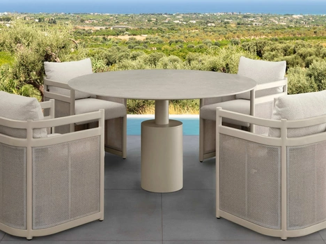 Tavolo in gres e Sedie in alluminio Edwin Alu di Talenti