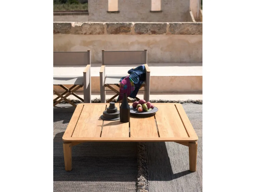 Tavolino quadrato in teak a doghe Levante di Roda