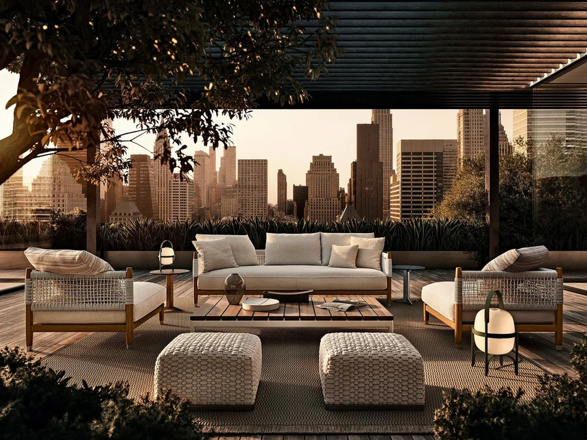 Divano in legno massello e corda intrecciata Parker Outdoor di Flexform